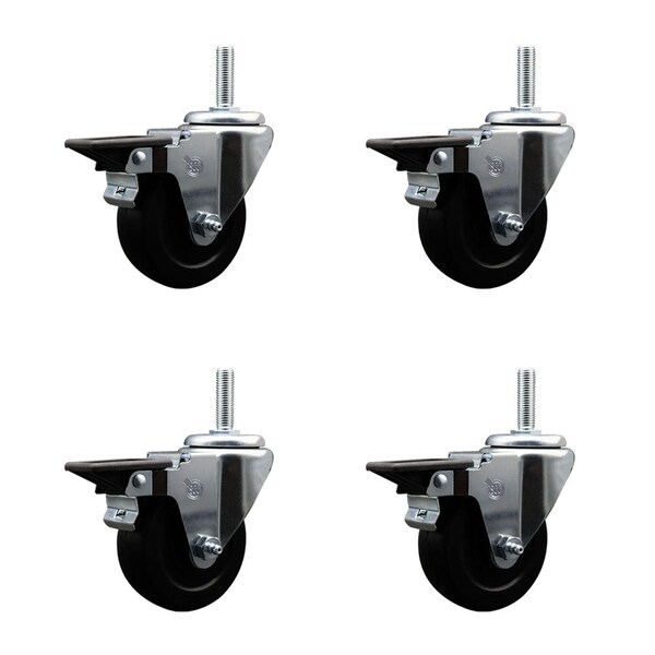 Service Caster 35 Inch Soft Rubber Wheel Swivel 34 Inch Threaded Stem Caster Set with Brake SCC SCC-TS20S3514-SRS-PLB-34212-4 - main
